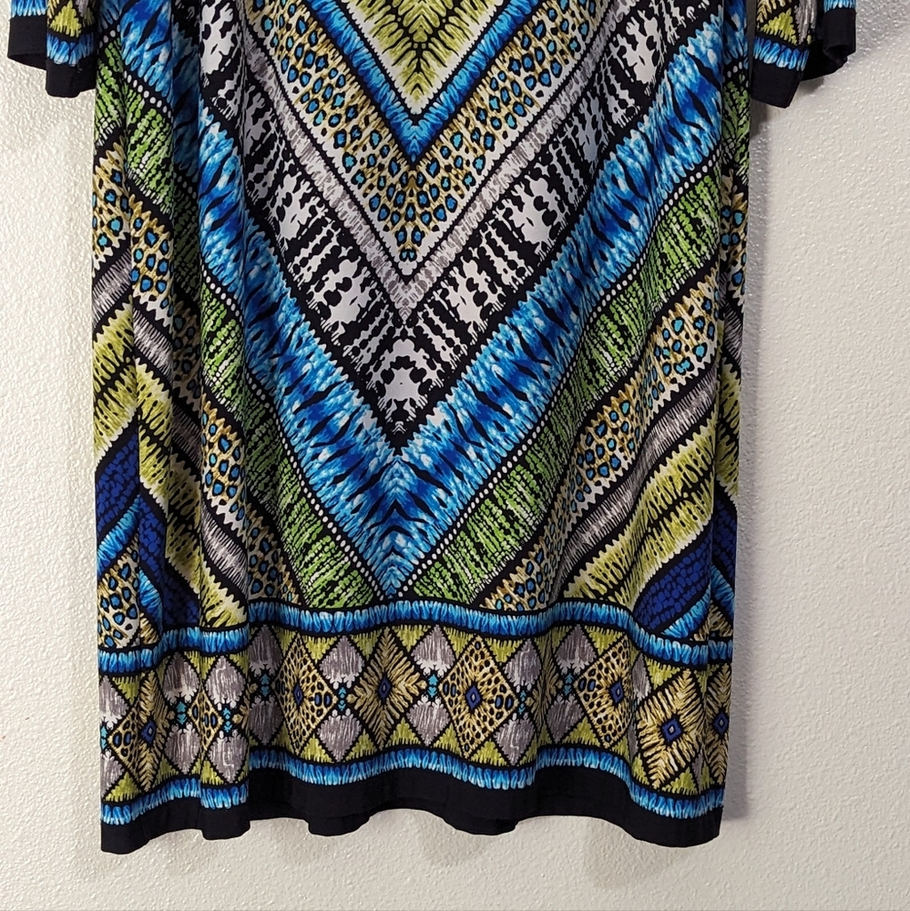 CHICO'S Size 3 Midi Shift Dress Knee Length V-neck Colorful Multicolored - Picture 3 of 9